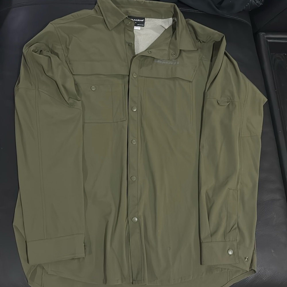 Grundens Hooksetter Fishing Shirt Men L Green Hike Trail Camp Snap Up Vented